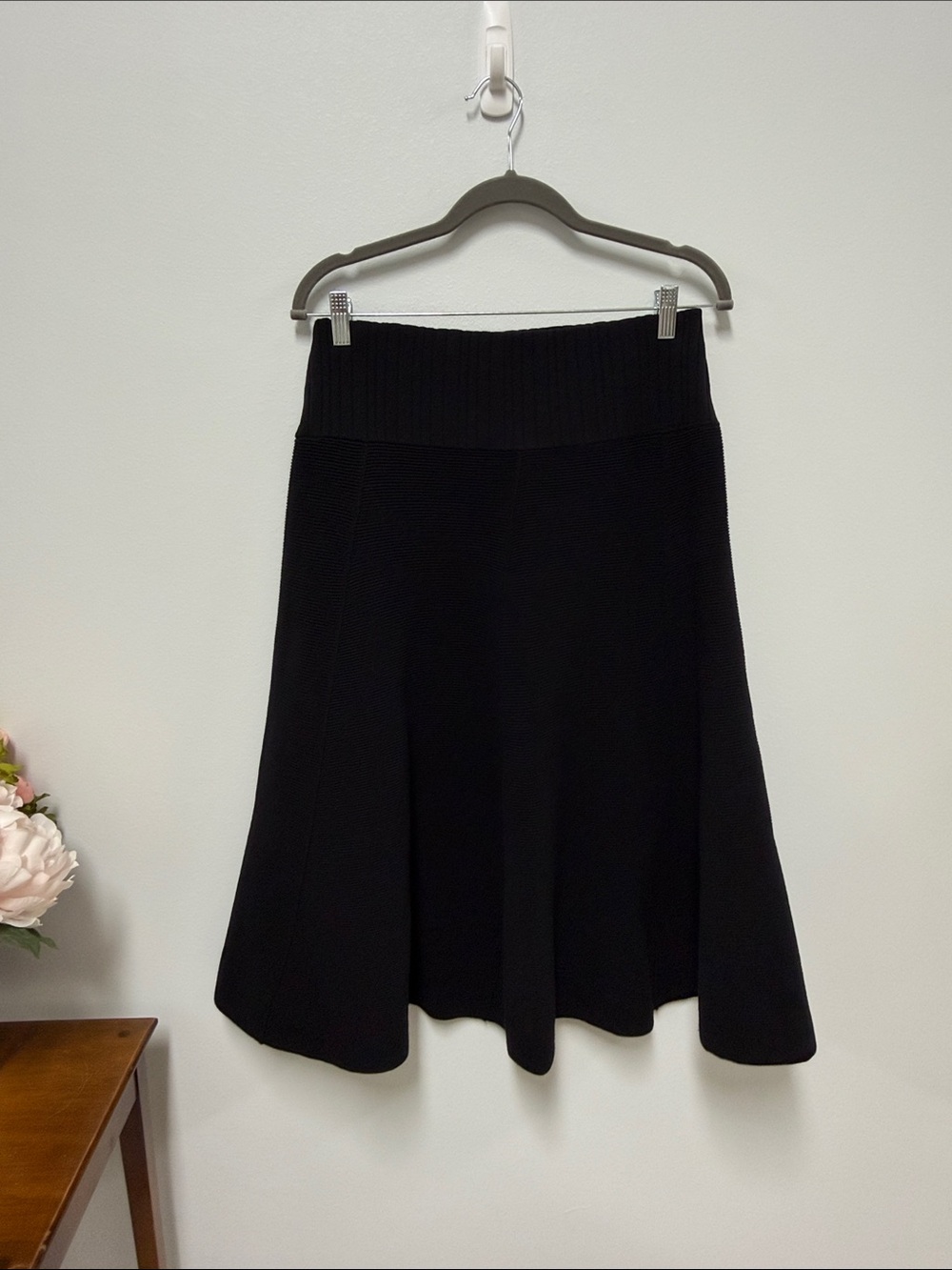 Etcetera Black A-Line Ribbed Waist Knit Skirt